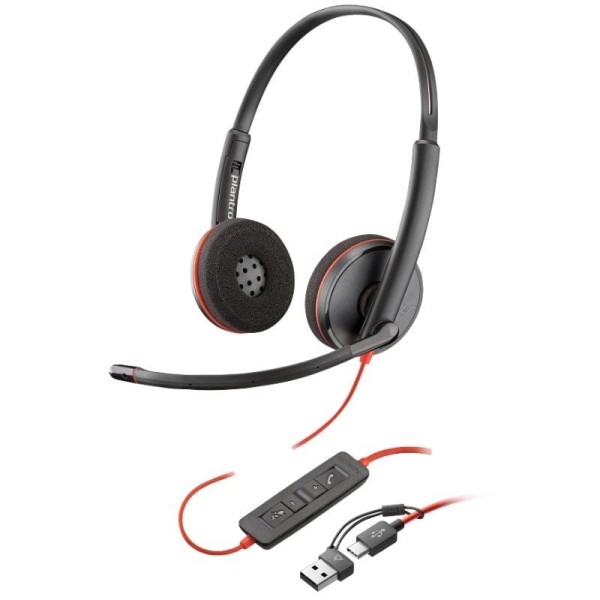 Auriculares Poly Blackwire 3220 + Adaptador USB-C/A/ con Micrófono/ Bulk/ Negros