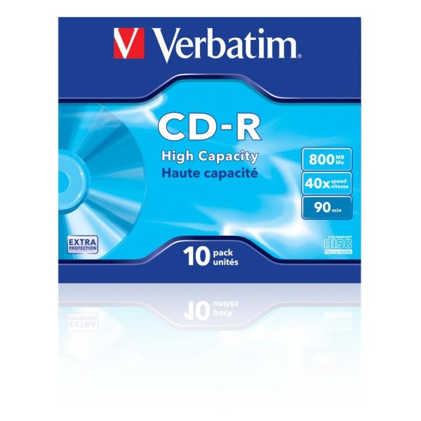 Verbatim cd - r 800mb 40x tarrina 10 unidades datalife extra protection