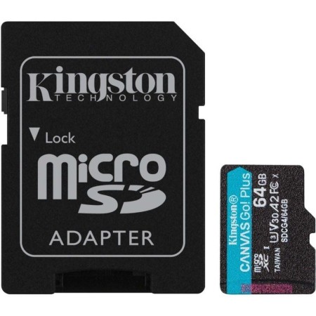 Tarjeta de Memoria Kingston CANVAS Go! Plus 64GB microSD XC con Adaptador/ Clase 10/ 200MBs
