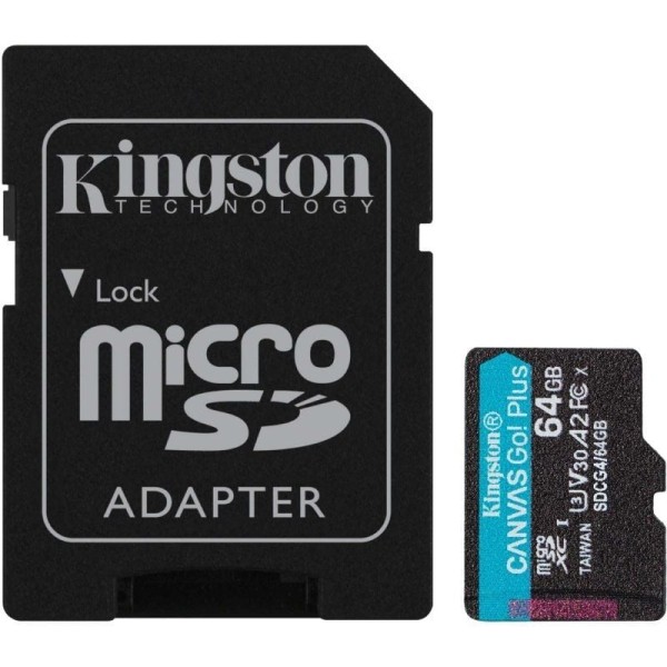 Tarjeta de Memoria Kingston CANVAS Go! Plus 64GB microSD XC con Adaptador/ Clase 10/ 200MBs
