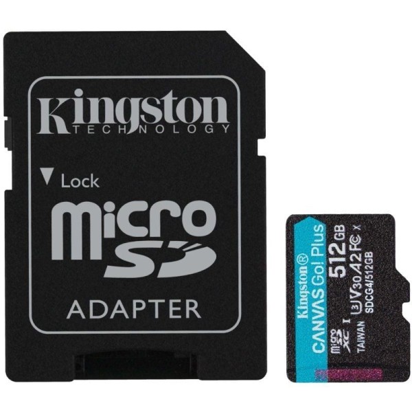 Tarjeta de Memoria Kingston CANVAS Go! Plus 512GB microSD XC con Adaptador/ Clase 10/ 200MBs