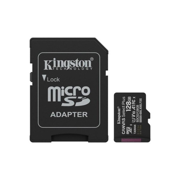 Tarjeta memoria micro secure digital sdxc 128gb kingston canvas select plus clase 10 uhs - 1 + adaptador sd