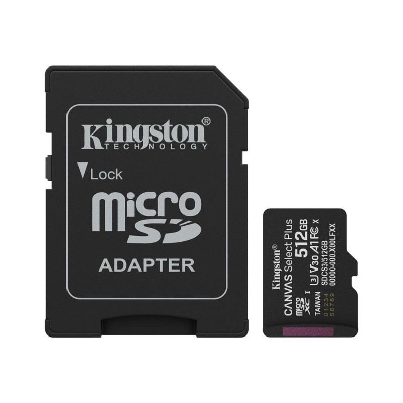 Tarjeta memoria micro secure digital sdxc 512gb kingston canvas select plus clase 10 uhs - 1 + adaptador sd