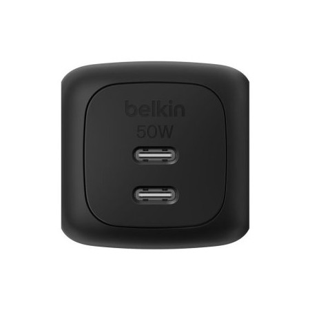 CARGADOR USB GAN BELKIN WCH019kqBK 50W 2xUSB-C PD PPS DISEÑO COMPACTO COLOR NEGRO