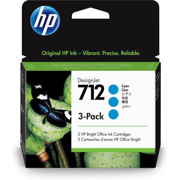 Pack 3 cartuchos hp 712 designjet t200 - t600 cian