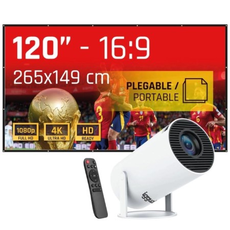 iggual Pack mini proyector + pantalla 120″ plegabl