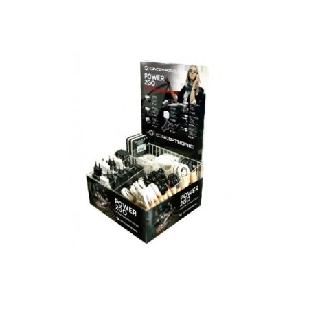 EXPOSITOR POWER2GO CARGADORES CABLES ACCESORIOS incluye 70 artículos