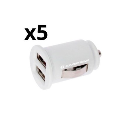 KIT 5 UNIDADES CARGADOR NORTESS 2.4A 2 PUERTOS USB 5V 12/24V COLOR BLANCO
