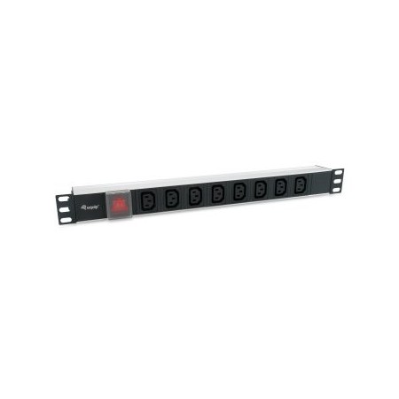 REGLETA ALIMENTACION ALUMINIO RACK 19″ 1U 8 TOMAS TIPO IEC C13 CON INTERRUPTOR CABLE 1.8m