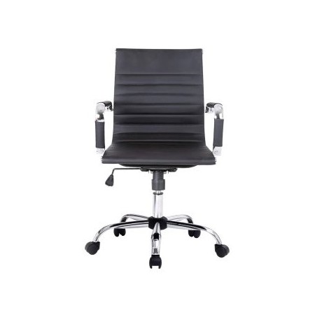 SILLA DE OFICINA EQUIP RESPALDO MEDIO COLOR NEGRO RECUBRIMIENTO PU DE ALTA CALIDAD ERGONOMICA