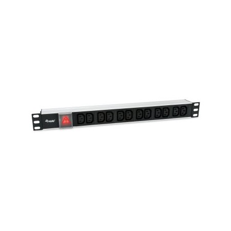 REGLETA ALIMENTACION ALUMINIO RACK 19″ 1U 12 TOMAS IEC C13 CON INTERRUPTOR CABLE 1.8m