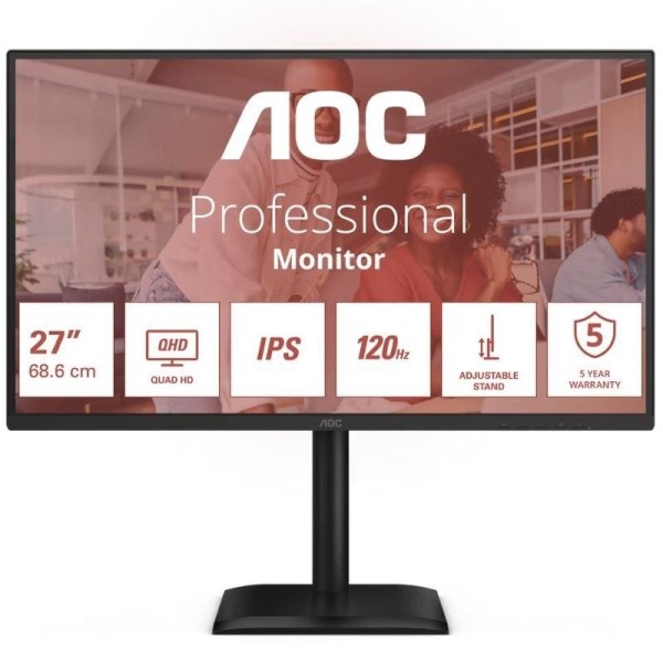 Monitor Profesional AOC Q27E4U 27″/ QHD/ Multimedia/ Regulable en altura/ Negro