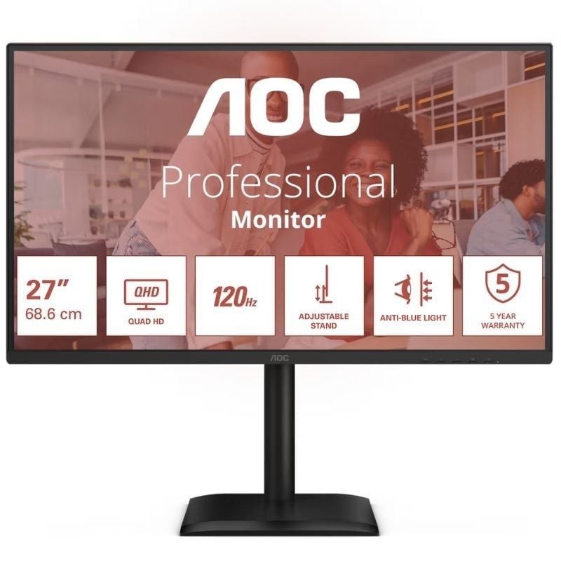 Monitor Profesional AOC Q27E4CV 27″/ QHD/ Multimedia/ Regulable en altura/ Negro