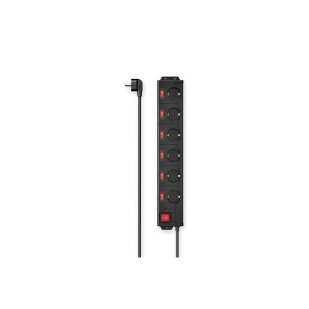 REGLETA ALIMENTACION HAMA CON 6 TOMAS INTERRUPTOR INDIVIDUAL Y COMUN 1,4m COLOR NEGRO