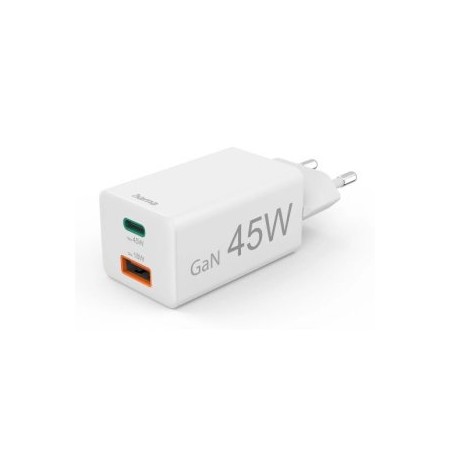 CARGADOR USB HAMA 45W 1xUSB-C PD 1xUSB-A MINICARGADOR COLOR BLANCO