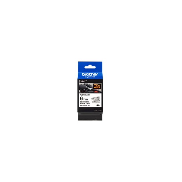 Cinta laminada brother tzefx211 texto negro sobre fondo blanco - 6mm ancho - 8m longitud