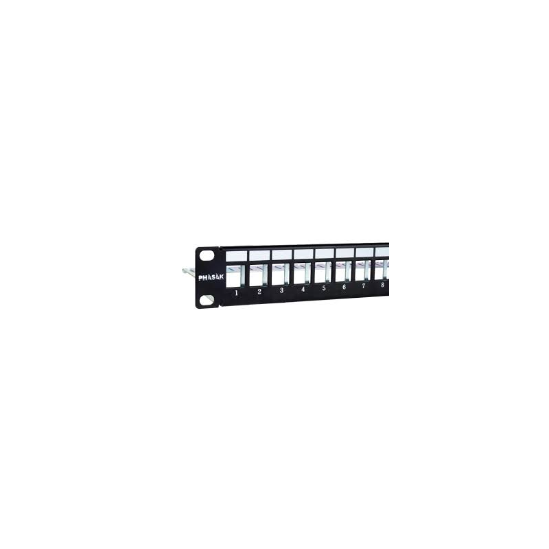 Panel frontal armario rack 19 pulgadas phasak para 24 conectores 1u con org. de cables ftp negro pa 3524