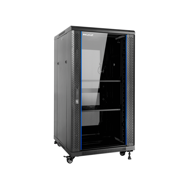 Armario rack de suelo 19 pulgadas phasak pro 27u negro 600x600 montado pho 6627