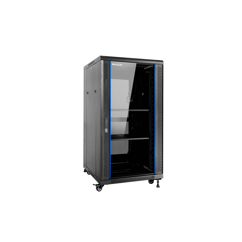 Armario rack de suelo 19 pulgadas phasak pro 27u negro 600x1000 montado pho 6127