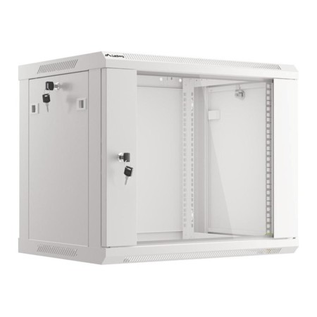 Armario lanberg mural rack 19 pulgadas 9u - 600x450 flat pack v2 puerta cristal gris