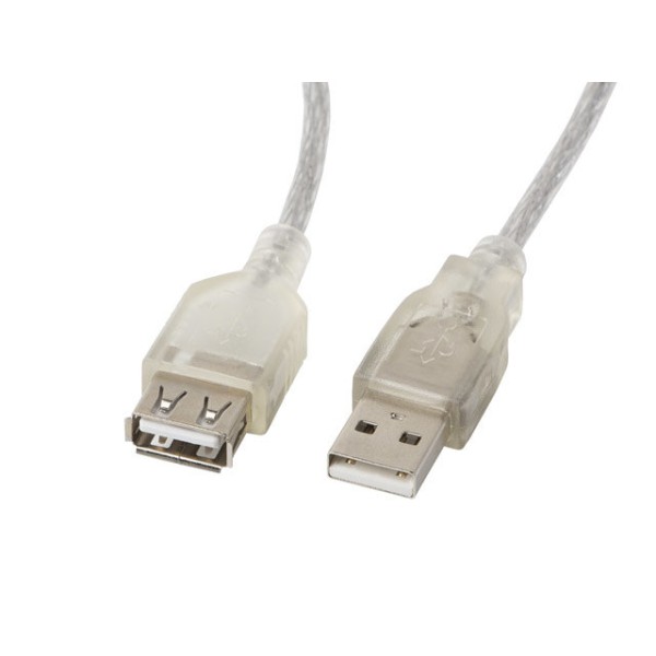 Cable alargador lanbergusb 2.0 macho hembra ferrita 1.8m transparente
