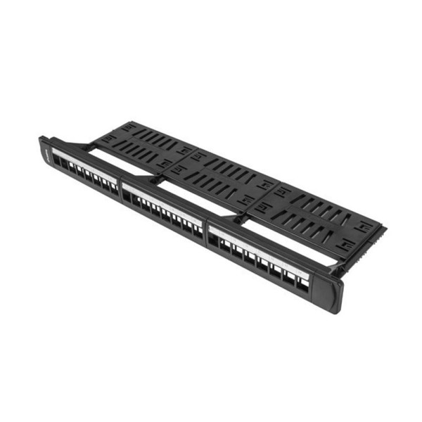 Patch panel lanberg 24 puertos 1u rack 19 pulgadas organizador modulos keystone negro