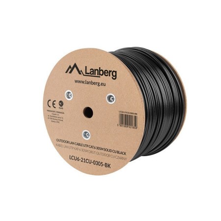 Bobina para exterior lanberg cat.6 utp rj45 solido cobre fluke tested awg23 305m negro