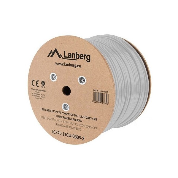 Bobina cat.7 lanberg sftp 305m solid cu lszh cpr + fluke passed gris