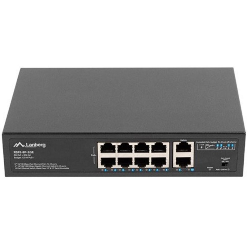 Switch lanberg 10 puertos 100mb 8xpoe+ - 2x gbit ether 120w rack 10 pulgadas - 19 pulgadas