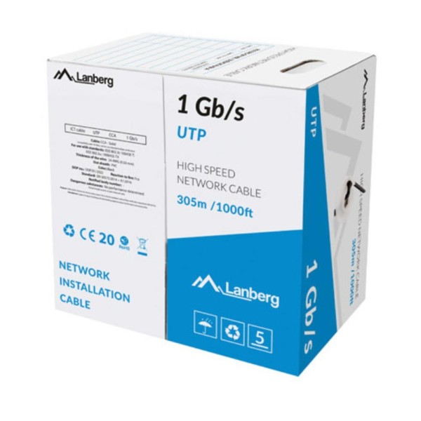Bobina 1gb - s lanberg u - utp rj45 solido cca awg23 305m negro