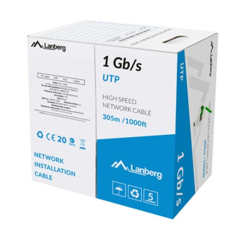 Bobina 1gb - s lanberg u - utp rj45 solido cca awg23 305m verde