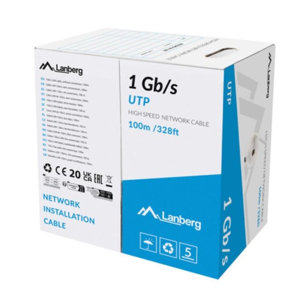 Bobina 1gb - s lanberg u - utp rj45 solido cca awg23 100m gris
