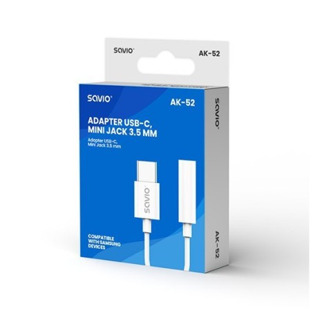 ADAPTADOR USB-C A MINI JACK 3.5 MM SAVIO AK-52