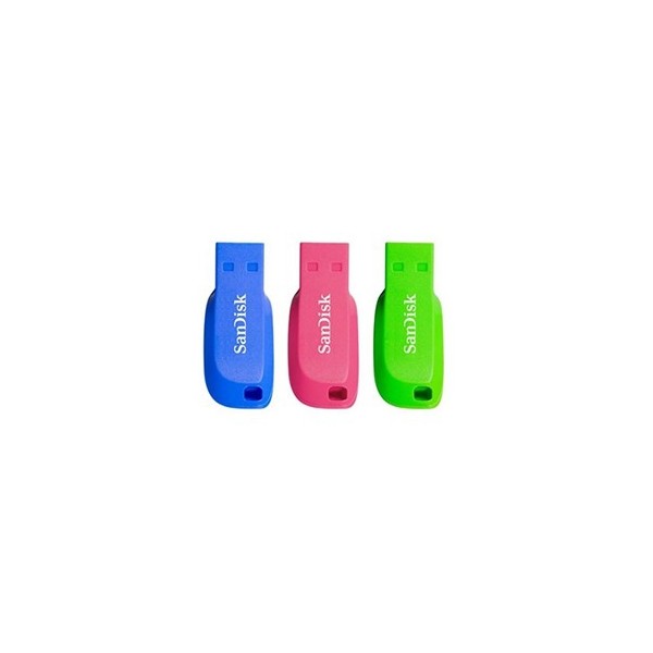 Memoria usb 2.0 sandisk 32gb cruzer blade pack 3 azul - verde - rosa