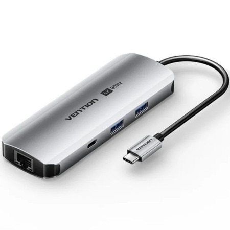 Docking USB Tipo-C Vention TQMHB/ 1xHDMI 4K/ 2xUSB/ 1xUSB Tipo-C/ 1xJack 3.5mm / 1xRJ45/ 1xUSB Tipo-C PD/ 1xLector Tarjetas/ Gri
