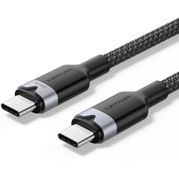 Cable USB 2.0 Tipo-C 5A Vention TRIBF/ USB Tipo-C Macho - USB Tipo-C Macho/ Hasta 240W/ 480Mbps/ 1m/ Negro