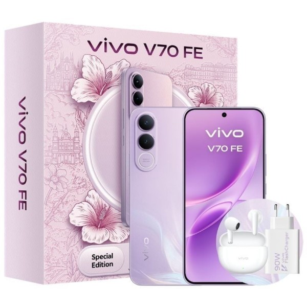 Smartphone Vivo V70 FE 8GB/ 256GB/ 6.83″/ 5G/ Púrpura/ Incluye Cargador + Auriculares