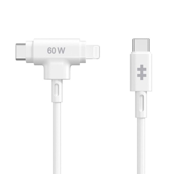 Cable usb tipo c a usb tipo c - lightning hyper 1.5m - macho - macho - blanco