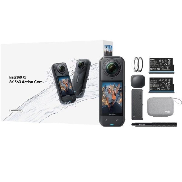 Cámara Digital Deportiva Insta360 X5 Essecial Kit/ 8K/ Ángulo de visión 360º/ Negra
