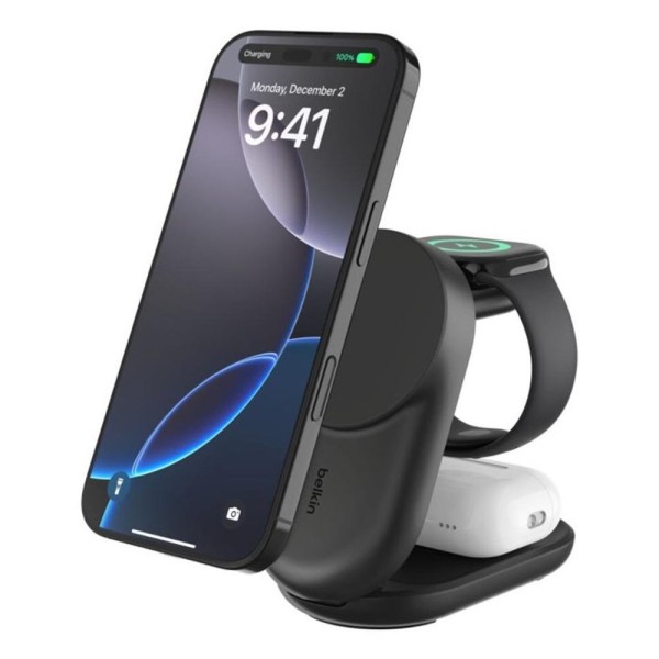 Base de carga belkin wiz037kq ultracharge negro magnetico plegable qi2 25w movil reloj auriculares