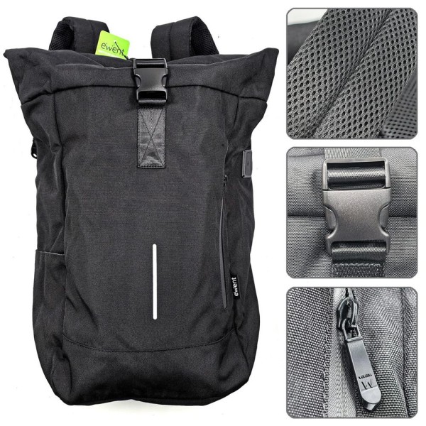 Mochila unisex ewent trendy roll para portatil 17.3 pulgadas negra