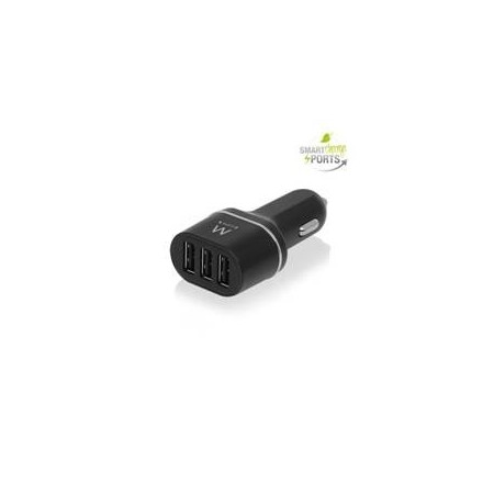 Cargador usb ewent para coche - 3 puertos - 24w - smart ic - negro