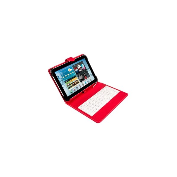 Funda universal silver ht para tablet 9 - 10.1 pulgadas + teclado con cable micro usb rojo - blanco