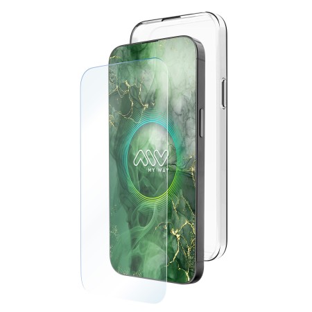Carcasa myway para apple iphone 16 pro max transparente + protector pantalla cristal templado