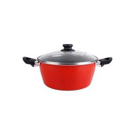 CACEROLA CON TAPA CRISTAL MAGEFESA K2 ROJO 16 ACERO ANTIADHERENTE ACERO INOXIDABLE TODO TIPO