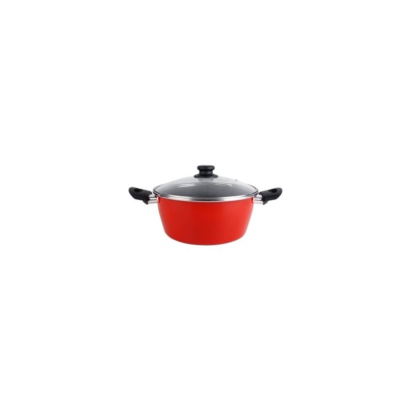 CACEROLA CON TAPA CRISTAL MAGEFESA K2 ROJO 16 ACERO ANTIADHERENTE ACERO INOXIDABLE TODO TIPO