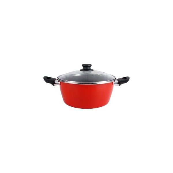 CACEROLA CON TAPA CRISTAL MAGEFESA K2 ROJO 16 ACERO ANTIADHERENTE ACERO INOXIDABLE TODO TIPO