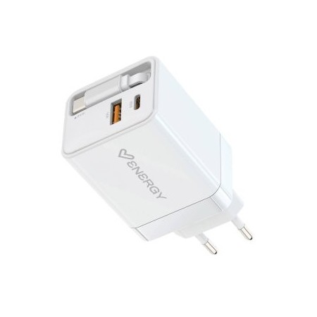 CARGADOR USB GAN ENERGY SISTEM 500895 20W 1xUSB-C 1xUSB-A CABLE RETRÁCTIL PD DISEÑO COMPACTO COLOR B