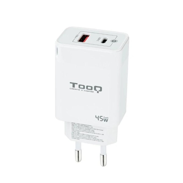 Tooq Cargador pared GAN USB-C/PD+USB-A/QC 45W