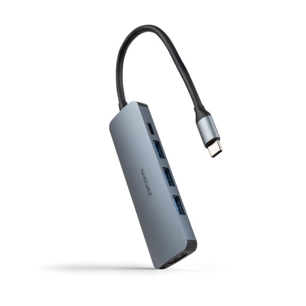 Hub nanocable usb - c 5 en 1 conversor usb - c 3.1 a 3xusb - a 3.0 + usb - c pd + hdmi aluminio gris 18 cm